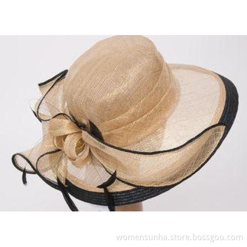 Gold Thread Sinamay Womens Church Hats / 11cm Brim Yellow S